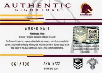 2023 NRL Traders Titanium - Authentic Signature White #ASW17 Amber Hall Back
